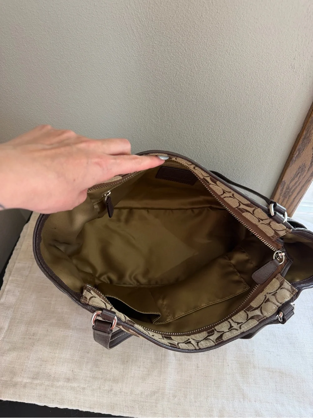 Coach Brown Signature Carrie Leather Tote - Picture 11 of 15